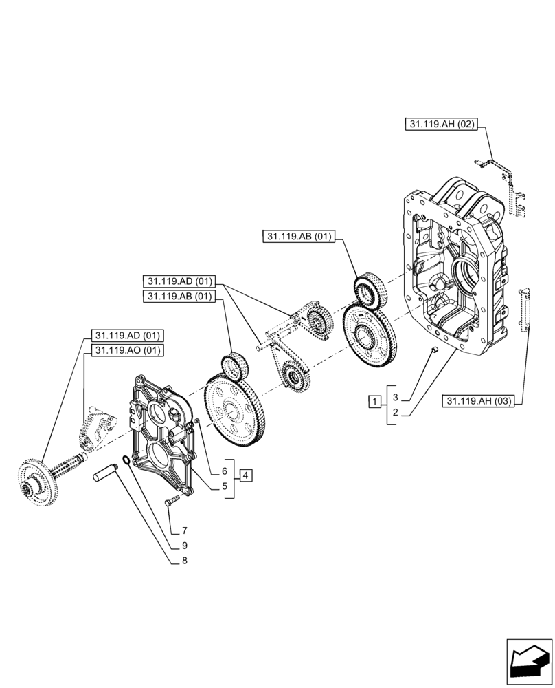 Схема запчастей Case IH PUMA 200 - (31.119.AH[01]) - VAR - 758030 - PTO 540/540E/1000/1000E RPM, HOUSING (31) - IMPLEMENT POWER TAKE OFF