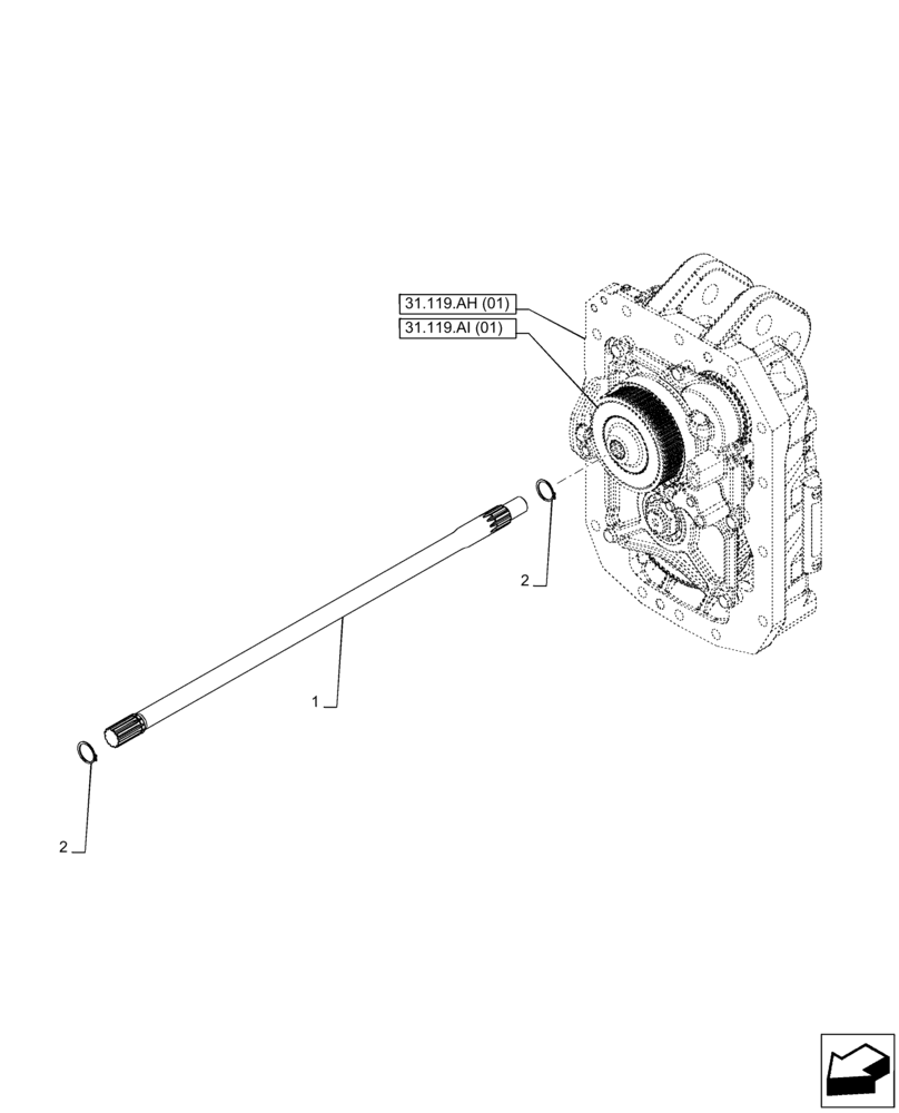 Схема запчастей Case IH PUMA 220 CVT - (31.119.AP[01]) - VAR - 758030 - PTO 540/540E/1000/1000E RPM, SHAFT, REAR (31) - IMPLEMENT POWER TAKE OFF