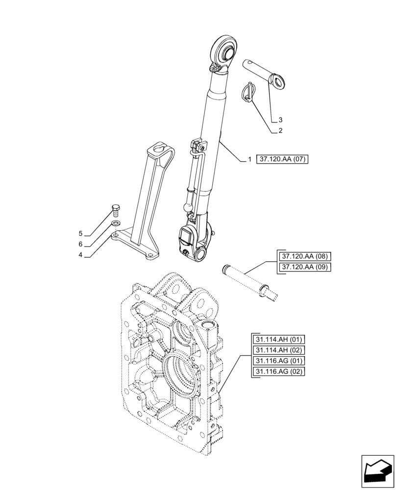 Схема запчастей Case IH PUMA 165 - (37.120.AA[06]) - VAR - 758073, 758078 - 3 HITCH POINT, TOP LINK (37) - HITCHES, DRAWBARS & IMPLEMENT COUPLINGS