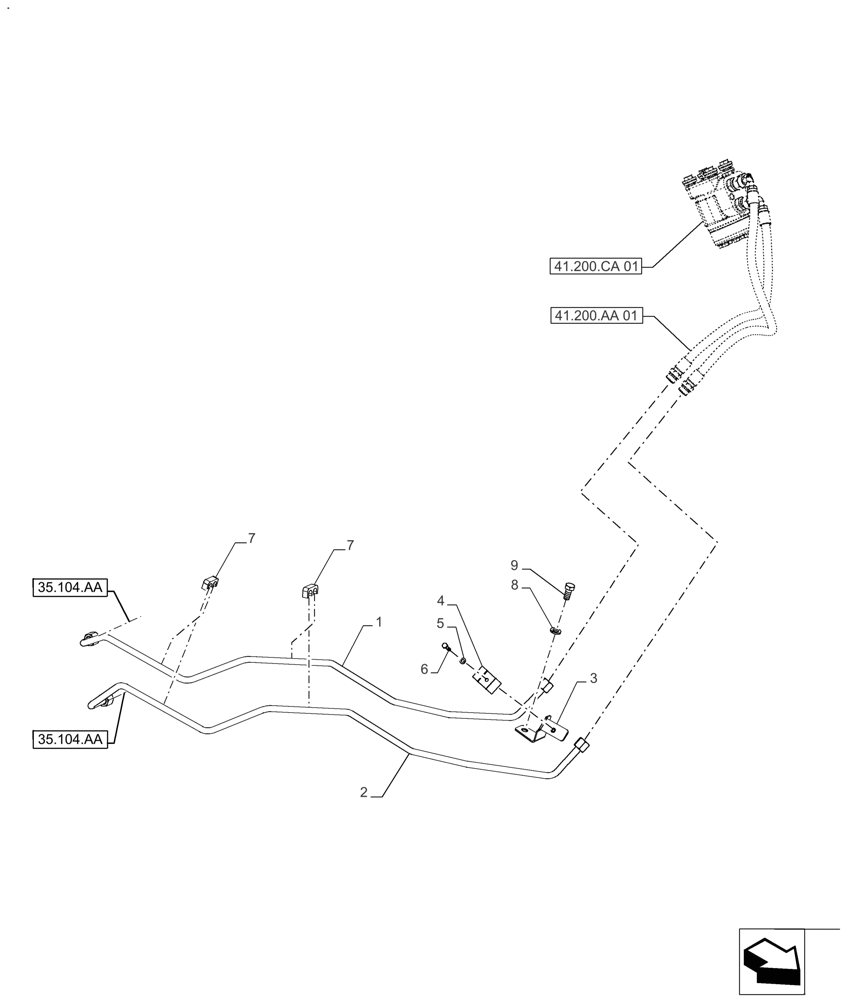 Схема запчастей Case IH FARMALL 120A - (41.200.AO[01]) - VAR - 390340 - TUBE, STEERING ASSY (41) - STEERING