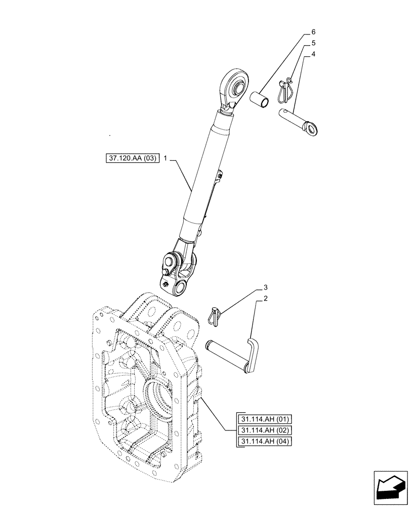 Схема запчастей Case IH PUMA 200 CVT - (37.120.AA[02]) - VAR - 758074, 758079, 758083 - 3 HITCH POINT, TOP LINK (37) - HITCHES, DRAWBARS & IMPLEMENT COUPLINGS