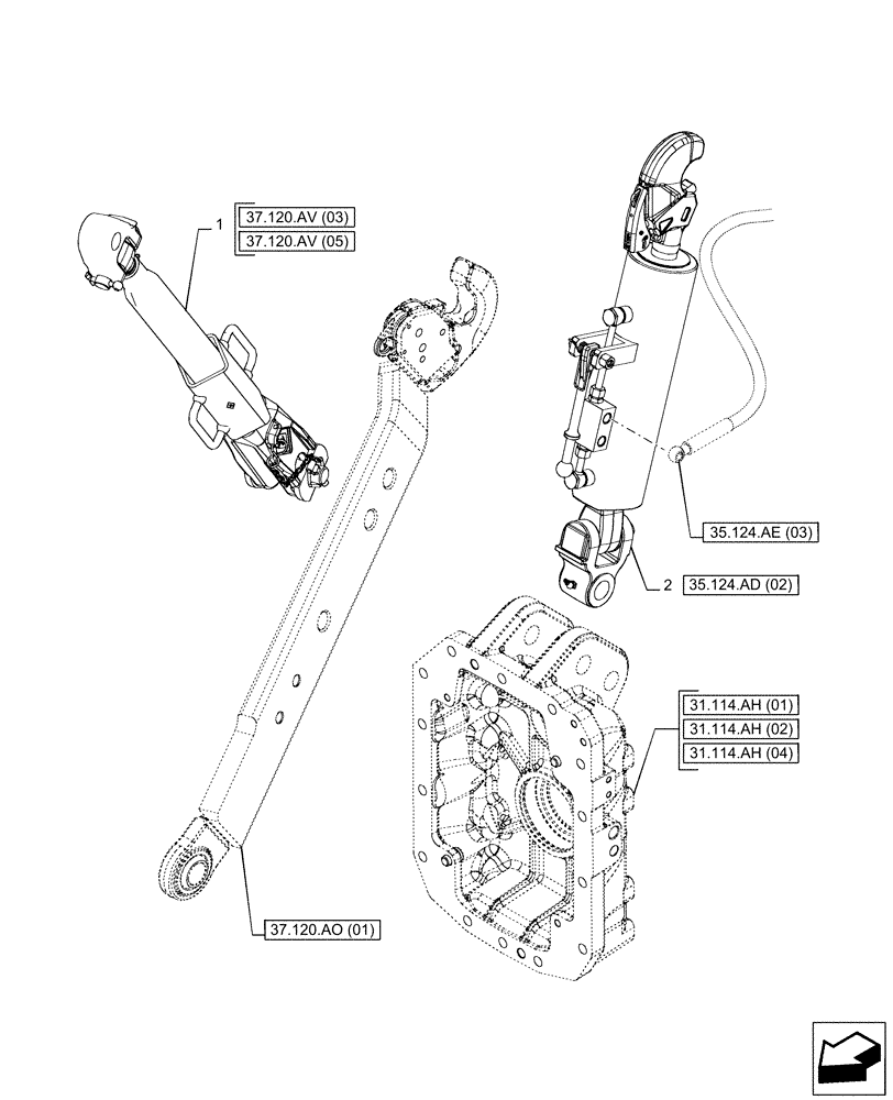 Схема запчастей Case IH PUMA 240 CVT - (37.120.AX[07]) - VAR - 758071, 758076, 758081 - 3 HITCH POINT (HYDRAULIC TOP LINK) (37) - HITCHES, DRAWBARS & IMPLEMENT COUPLINGS