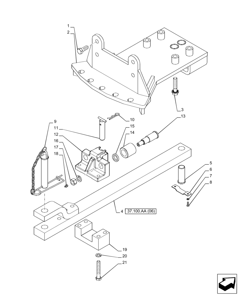 Схема запчастей Case IH PUMA 200 - (37.100.AA[05]) - VAR - 758102 - DRAWBAR (37) - HITCHES, DRAWBARS & IMPLEMENT COUPLINGS