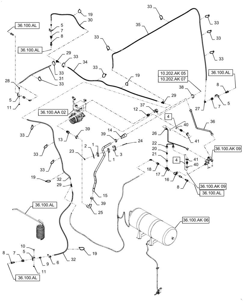 Схема запчастей Case IH 9240 - (36.100.AK[05]) - VAR - 722525 - AIR COMPRESSOR AND RESERVOIR (36) - PNEUMATIC SYSTEM