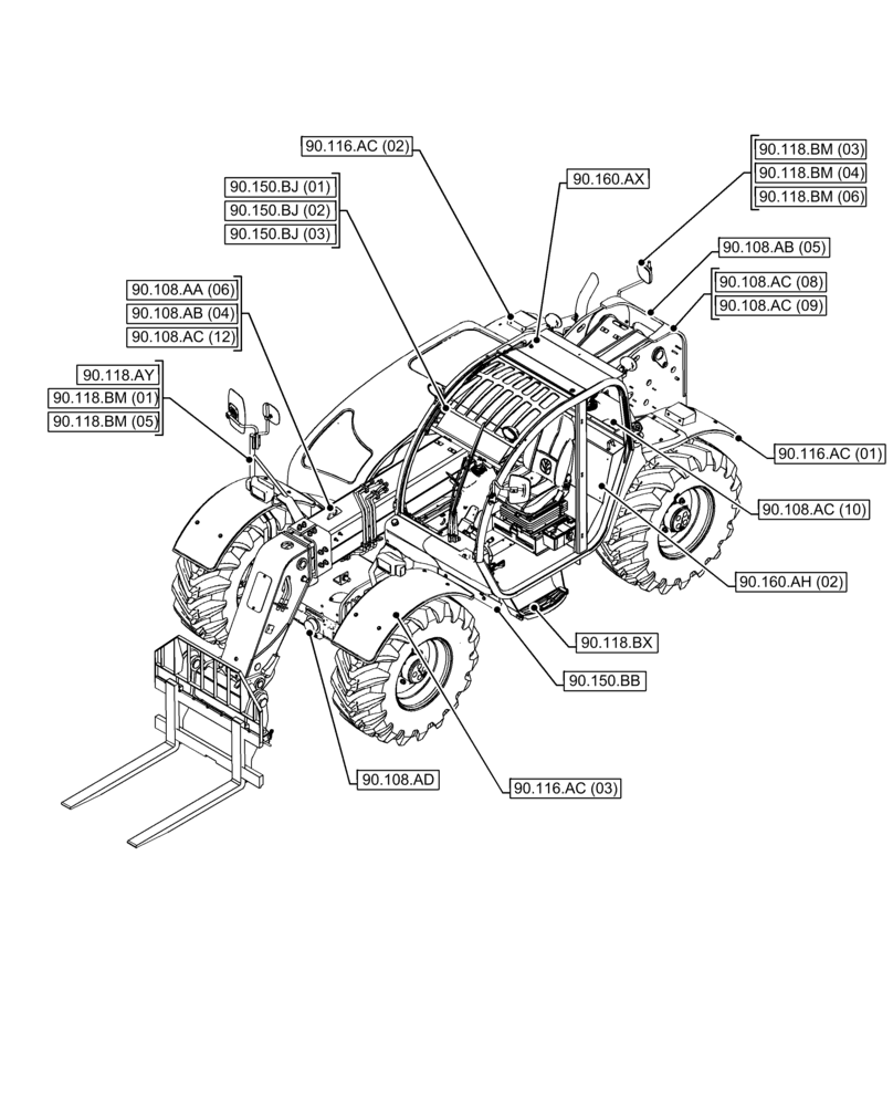 Схема запчастей Case IH FARMLIFT 635 - (00.000.90[01]) - PICTORIAL INDEX - PLATFORM, CAB, BODYWORK AND DECALS (00) - GENERAL & PICTORIAL INDEX