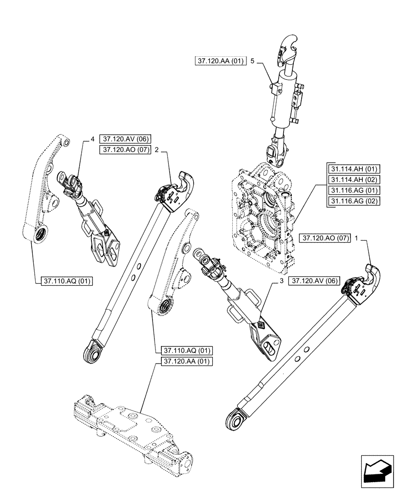 Схема запчастей Case IH PUMA 150 CVT - (37.120.AX[04]) - VAR - 758071, 758076 - 3 HITCH POINT (CAT 2/3 QUICK ATTACH ENDS + HYDRAULIC TOP) (37) - HITCHES, DRAWBARS & IMPLEMENT COUPLINGS