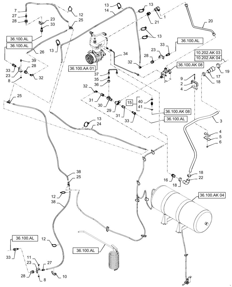 Схема запчастей Case IH 8240 - (36.100.AK[03]) - VAR - 722525 - AIR COMPRESSOR AND RESERVOIR (36) - PNEUMATIC SYSTEM