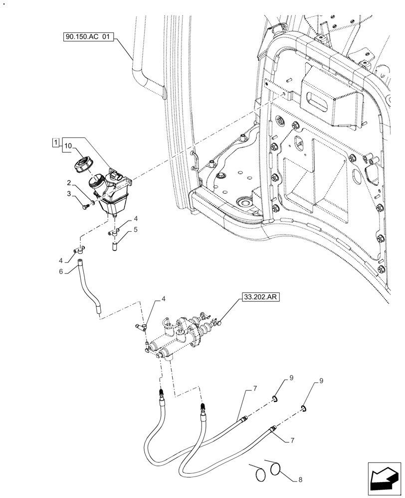 Схема запчастей Case IH FARMALL 130A - (33.202.AN[01]) - VAR - 390302 - BRAKE RESERVOIR & LINES, CAB (33) - BRAKES & CONTROLS