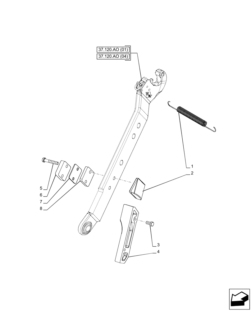 Схема запчастей Case IH PUMA 185 CVT - (37.120.AO[06]) - VAR - 758086 - LOWER LINK, STOP (37) - HITCHES, DRAWBARS & IMPLEMENT COUPLINGS