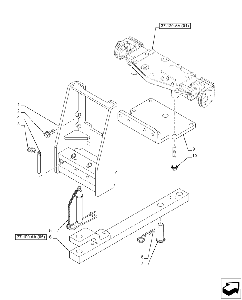 Схема запчастей Case IH PUMA 150 - (37.100.AA[04]) - VAR - 758103 - DRAWBAR (37) - HITCHES, DRAWBARS & IMPLEMENT COUPLINGS