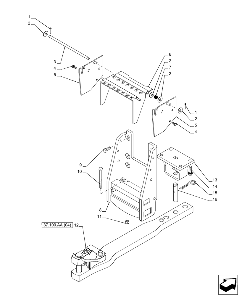 Схема запчастей Case IH PUMA 185 - (37.100.AA[03]) - VAR - 758101 - DRAWBAR (37) - HITCHES, DRAWBARS & IMPLEMENT COUPLINGS