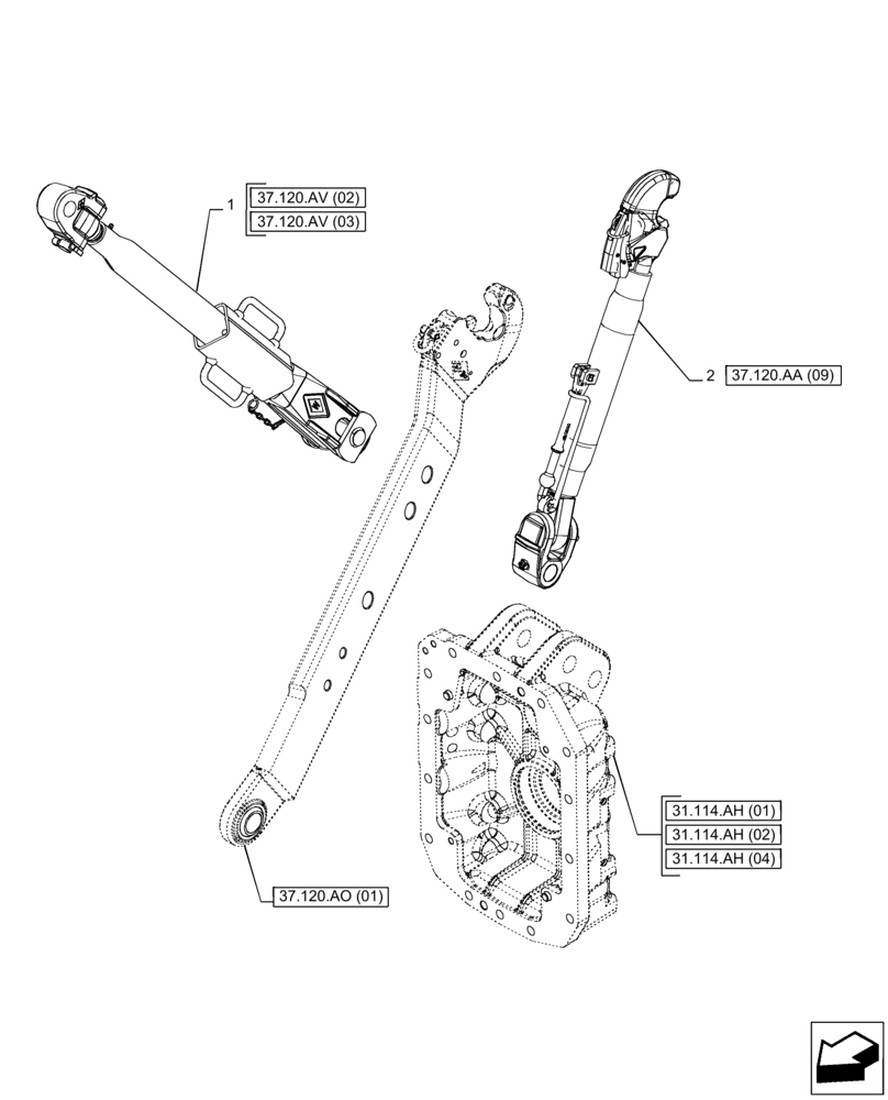 Схема запчастей Case IH PUMA 200 CVT - (37.120.AX[05]) - VAR - 391170, 758075, 758080 - 3 HITCH POINT (MECHANICAL TOP LINK) (37) - HITCHES, DRAWBARS & IMPLEMENT COUPLINGS