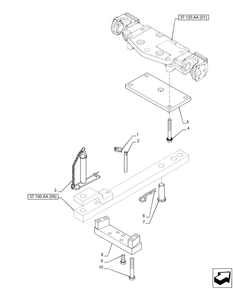 Схема запчастей Case IH PUMA 165 - (37.100.AA[08]) - VAR - 758112 - DRAWBAR (37) - HITCHES, DRAWBARS & IMPLEMENT COUPLINGS