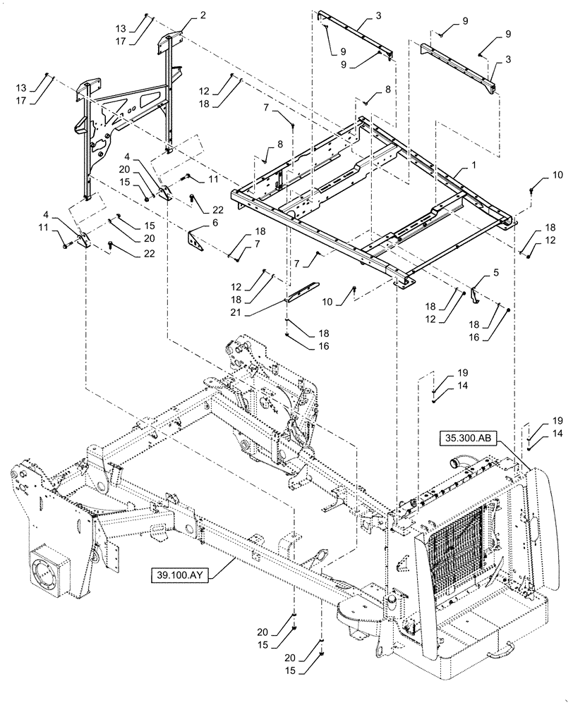 Схема запчастей Case IH WD1204 - (90.100.AU[02]) - CENTER SUPPORT FRAME (90) - PLATFORM, CAB, BODYWORK AND DECALS