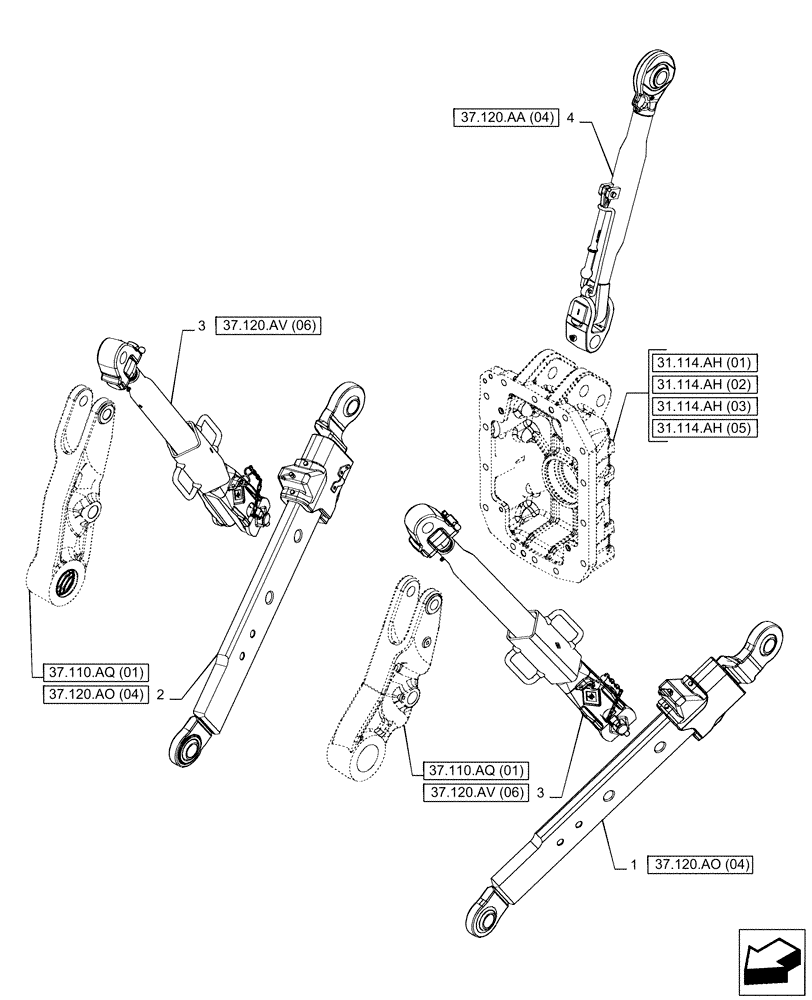 Схема запчастей Case IH PUMA 220 - (37.120.AX[03]) - VAR - 758074, 758079, 758083 - 3 HITCH POINT (MECHANICAL TOP LINK) (37) - HITCHES, DRAWBARS & IMPLEMENT COUPLINGS