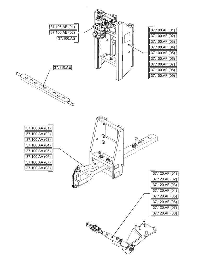 Схема запчастей Case IH PUMA 200 CVT - (37.000.00[02]) - SECTION INDEX - HITCHES, DRAWBARS AND IMPLEMENT COUPLINGS (37) - HITCHES, DRAWBARS & IMPLEMENT COUPLINGS