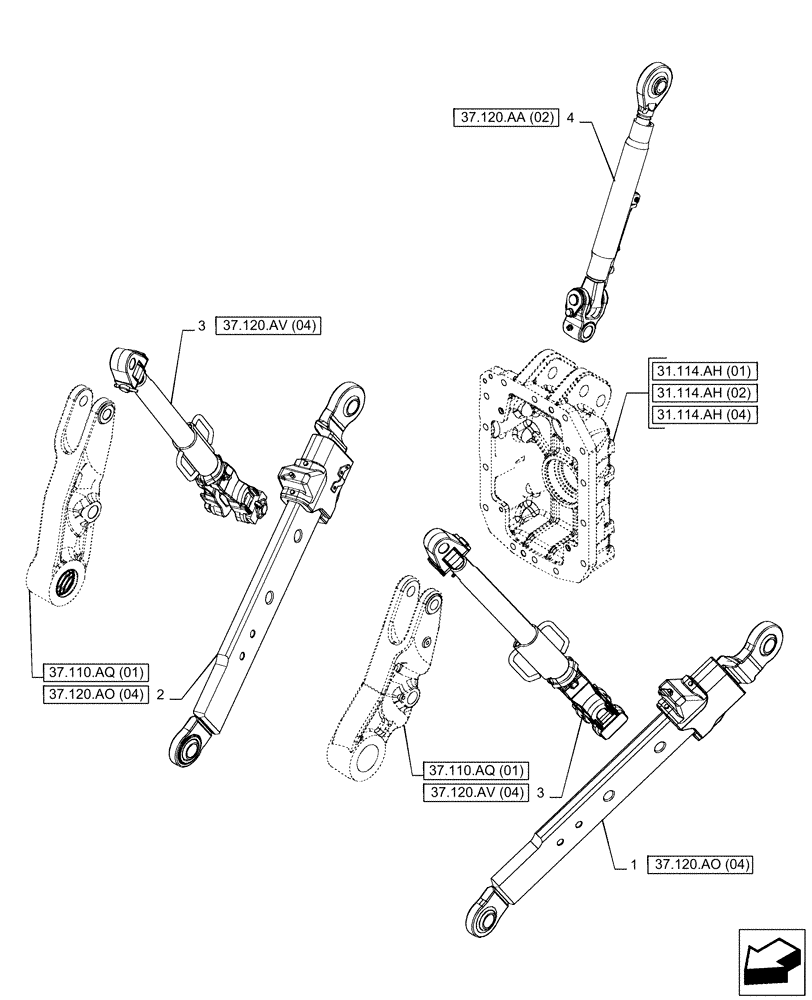 Схема запчастей Case IH PUMA 240 CVT - (37.120.AX[02]) - VAR - 758074, 758079, 758083 - 3 HITCH POINT (MECHANICAL TOP LINK) (37) - HITCHES, DRAWBARS & IMPLEMENT COUPLINGS