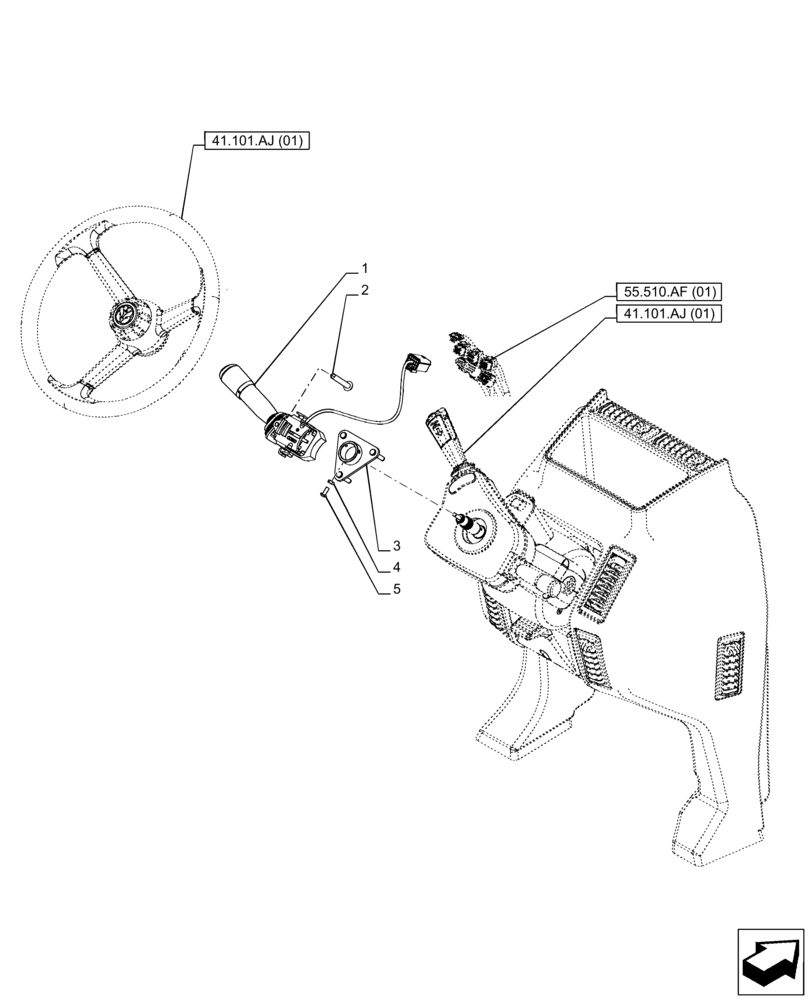 Схема запчастей Case IH PUMA 200 CVT - (55.405.BQ[01]) - VAR - 332722, 332723, 392114, 392115 - TURN SIGNAL, SWITCH (55) - ELECTRICAL SYSTEMS