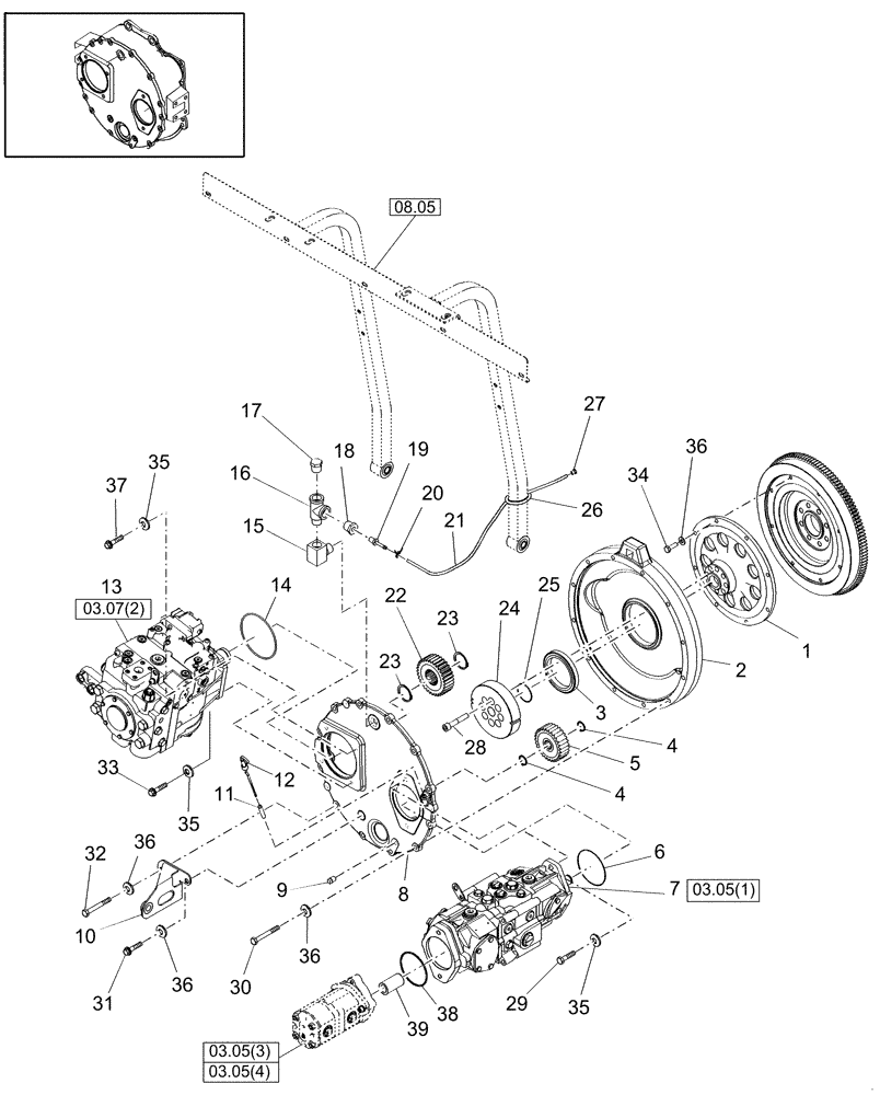 Схема запчастей Case IH WD1903 - (03.10[1]) - FLYWHEEL AND GEARBOX (03) - TRANSMISSION