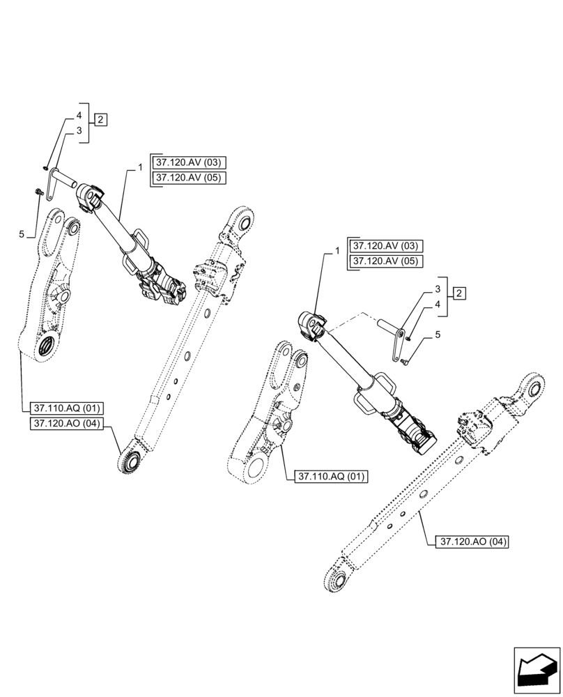 Схема запчастей Case IH PUMA 220 CVT - (37.120.AV[04]) - VAR - 758074, 758079, 758083 - 3 HITCH POINT, LIFT ARM (37) - HITCHES, DRAWBARS & IMPLEMENT COUPLINGS