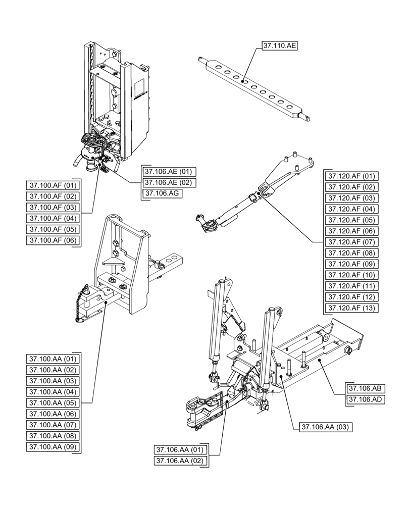 Схема запчастей Case IH PUMA 150 - (00.000.37[05]) - PICTORIAL INDEX - HITCHES, DRAWBARS AND IMPLEMENT COUPLINGS (00) - GENERAL & PICTORIAL INDEX