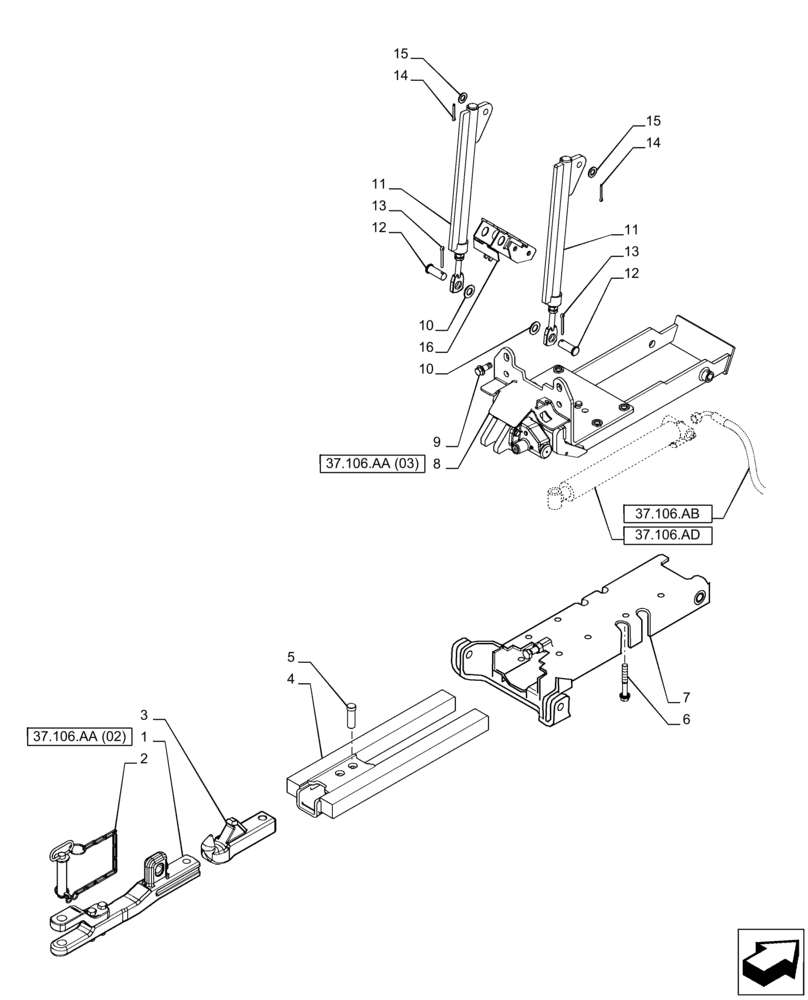 Схема запчастей Case IH PUMA 165 - (37.106.AA[01]) - VAR - 758113 - HYDRAULIC TOW HOOK (37) - HITCHES, DRAWBARS & IMPLEMENT COUPLINGS