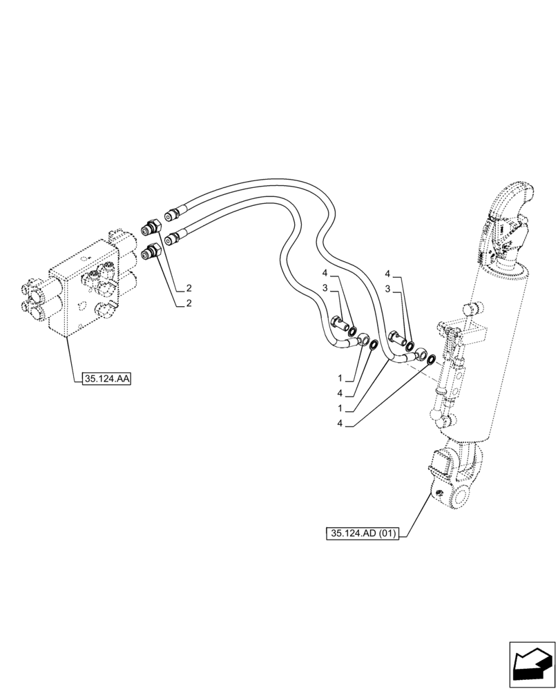 Схема запчастей Case IH PUMA 200 - (35.124.AE[02]) - VAR - 758071, 758076, 758081 - 3 HITCH POINT, TOP LINK, LINE (35) - HYDRAULIC SYSTEMS