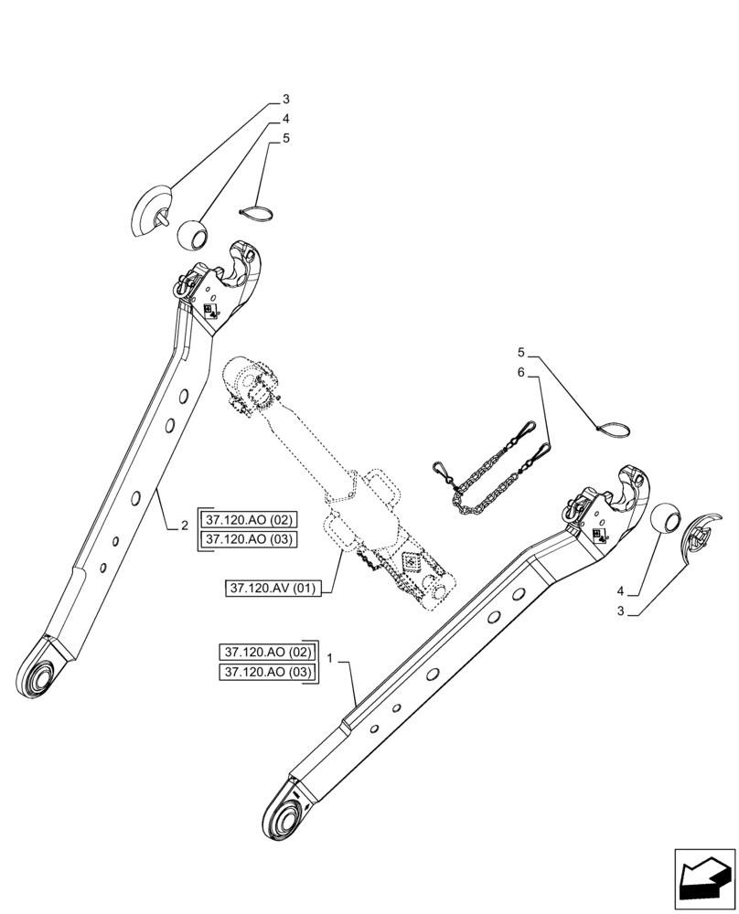 Схема запчастей Case IH PUMA 220 CVT - (37.120.AO[01]) - VAR - 391170, 758071, 758072, 758075, 758076, 758077, 758080, 758081 - 3 HITCH POINT, LOWER LINK (37) - HITCHES, DRAWBARS & IMPLEMENT COUPLINGS