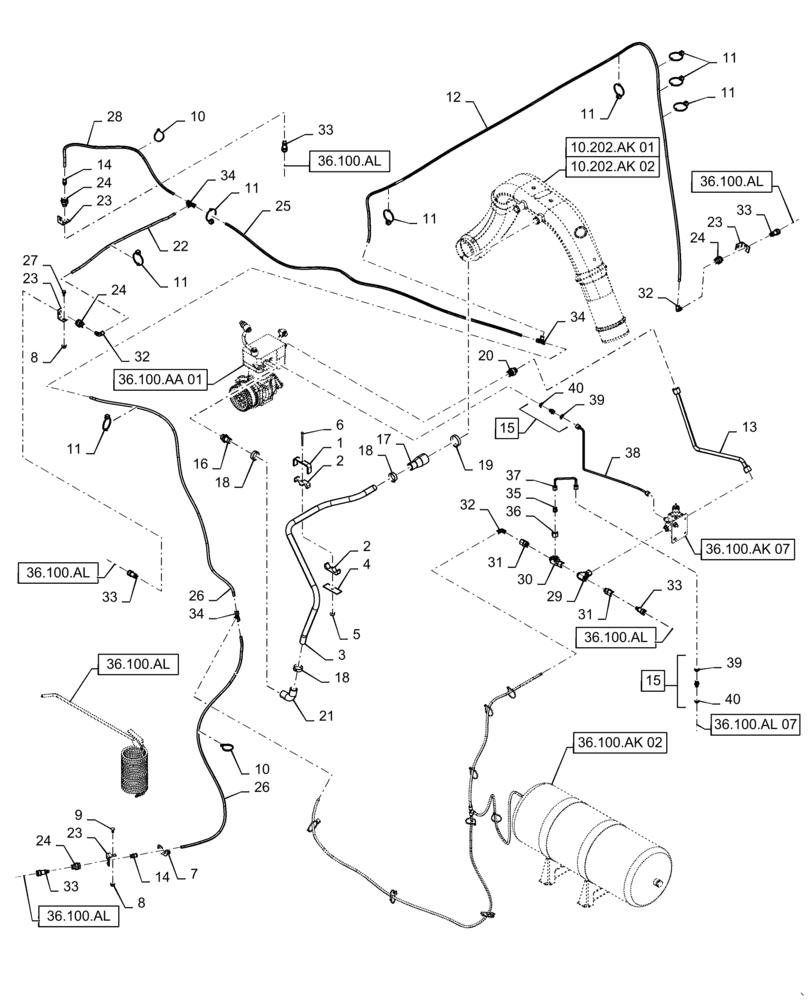 Схема запчастей Case IH 7240 - (36.100.AK[01]) - VAR - 722525 - AIR COMPRESSOR AND RESERVOIR (36) - PNEUMATIC SYSTEM