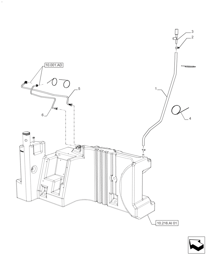 Схема запчастей Case IH FARMALL 140A - (10.216.BA[01]) - VAR - 391270 - FUEL TANK, LINES (10) - ENGINE