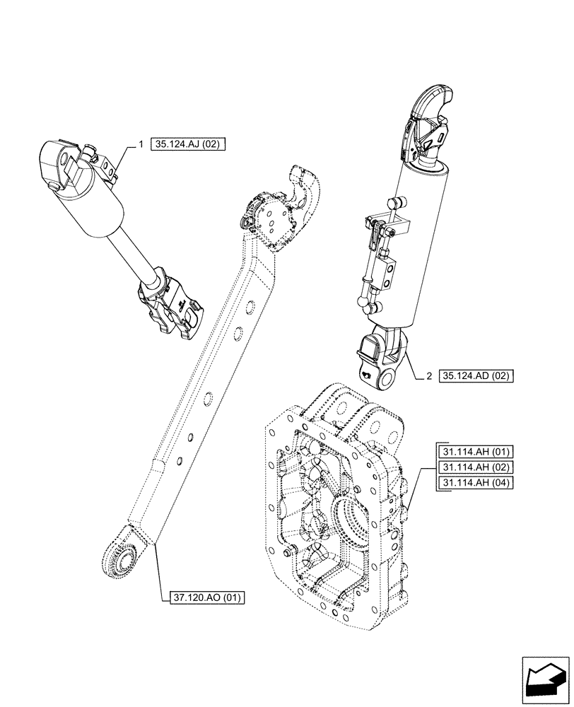 Схема запчастей Case IH PUMA 185 CVT - (37.120.AX[09]) - VAR - 758072, 758077, 758082 - 3 HITCH POINT (HYDRAULIC TOP AND ARM LINKS) (37) - HITCHES, DRAWBARS & IMPLEMENT COUPLINGS