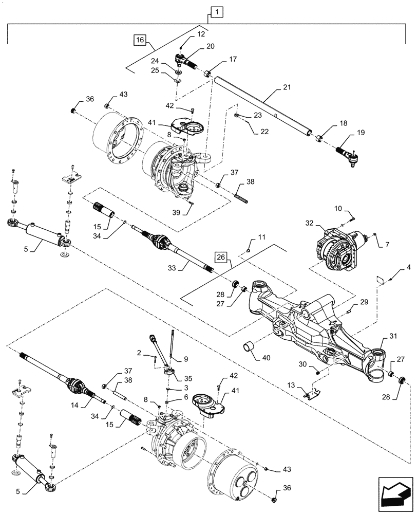 Схема запчастей Case IH MAGNUM 280 - (25.100.AD[05]) - VAR - 429379, 429380 - FRONT AXLE, WIDE CL-5 (25) - FRONT AXLE SYSTEM