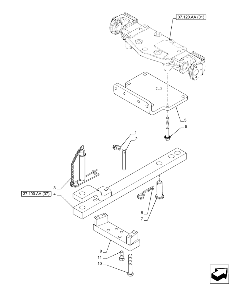 Схема запчастей Case IH PUMA 150 CVT - (37.100.AA[06]) - VAR - 758106, 758110 - DRAWBAR (37) - HITCHES, DRAWBARS & IMPLEMENT COUPLINGS