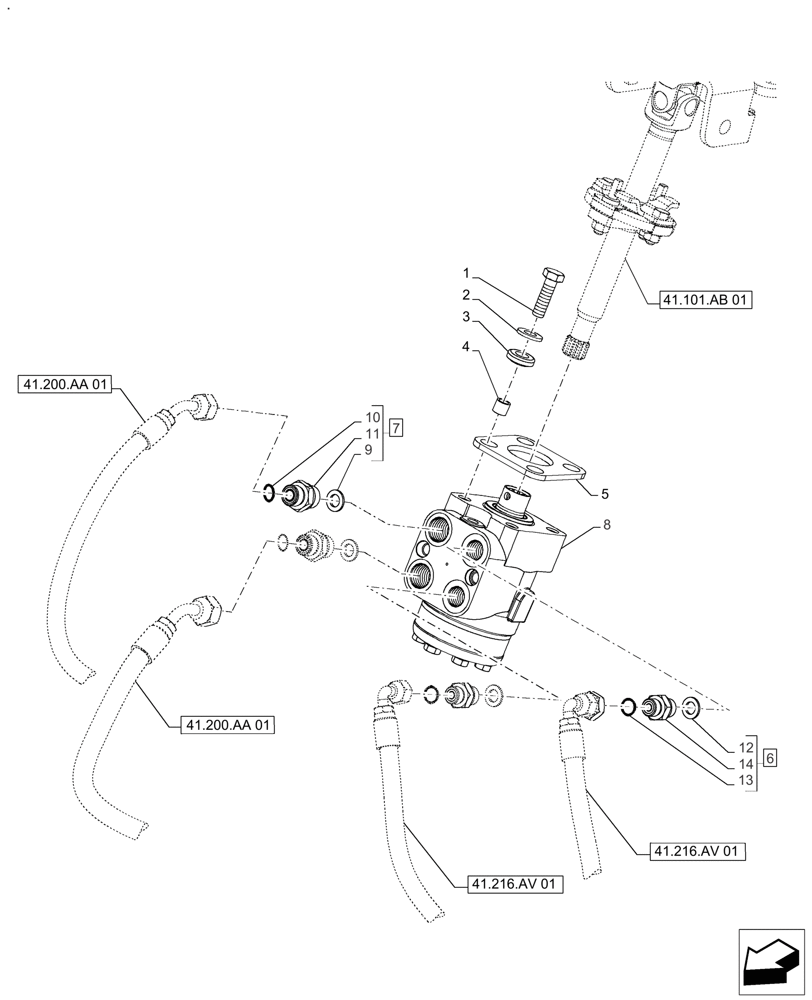 Схема запчастей Case IH FARMALL 120A - (41.200.CA[01]) - VAR - 391292, 390509, 330403, 390373 - STEERING VALVE, CAB (41) - STEERING