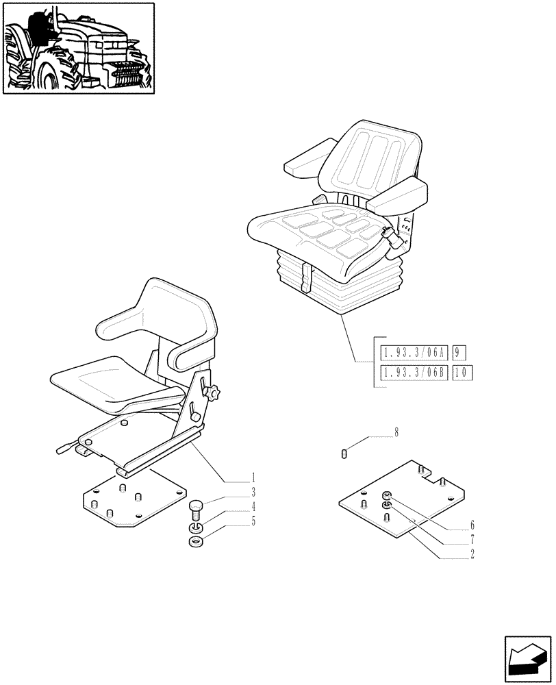 Схема запчастей Case IH JX95 - (1.93.3/06[02]) - (VAR.963) DELUXE FABRIC SEAT WITH BELTS, SUPPORT AND SAFETY SWITCH (10) - OPERATORS PLATFORM/CAB