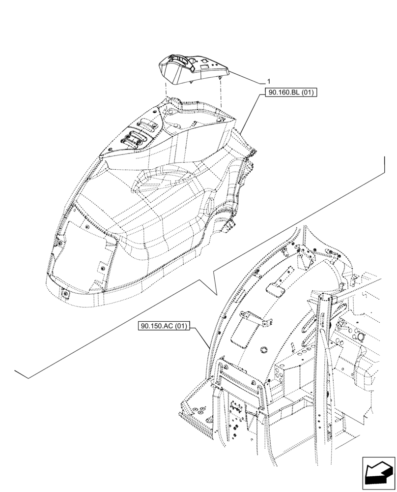 Схема запчастей Case IH PUMA 185 - (90.160.BL[06]) - VAR - 391139, 391141, 758024, 758025 - PTO, CONTROLS, COVER (90) - PLATFORM, CAB, BODYWORK AND DECALS