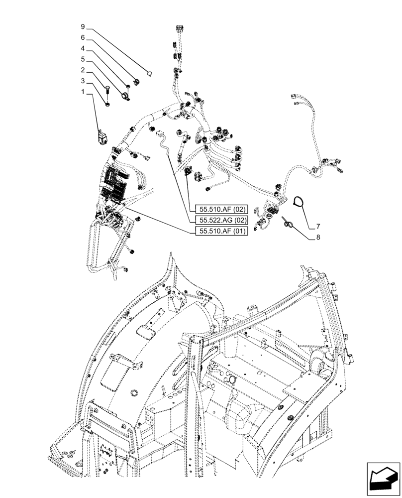 Схема запчастей Case IH PUMA 220 CVT - (55.510.AF[04]) - VAR - 391141, 391145, 758025, 758028, 758029, 758030, 758031, 758032 - CAB MAIN WIRE HARNESS (55) - ELECTRICAL SYSTEMS