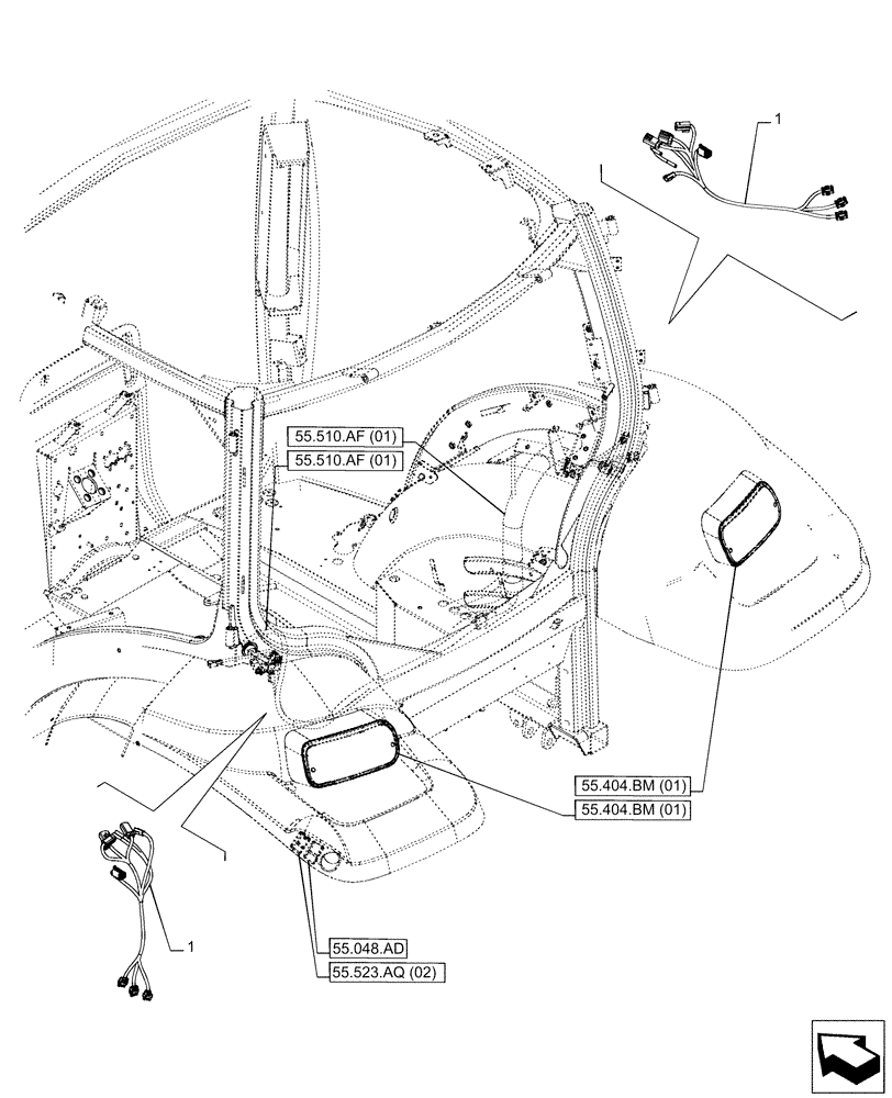 Схема запчастей Case IH PUMA 165 CVT - (55.511.AI[03]) - VAR - 391146, 758033 - REAR LIGHT, HARNESS (55) - ELECTRICAL SYSTEMS