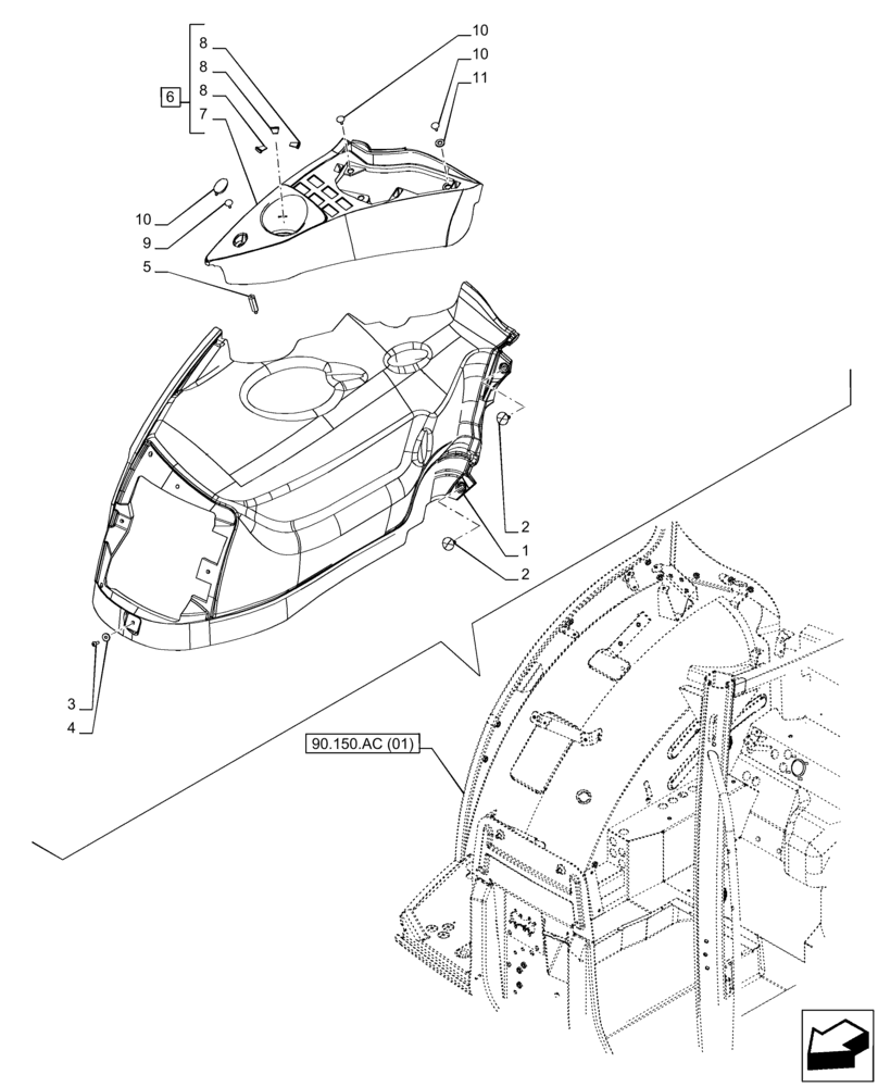 Схема запчастей Case IH PUMA 150 - (90.160.BL[03]) - VAR - 758055, 758060, 758061 - CAB INTERIOR TRIM, RIGHT SIDE (90) - PLATFORM, CAB, BODYWORK AND DECALS