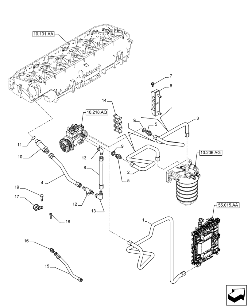 Схема запчастей Case IH F3JFE613A B001 - (10.210.AF) - FUEL LINE (10) - ENGINE