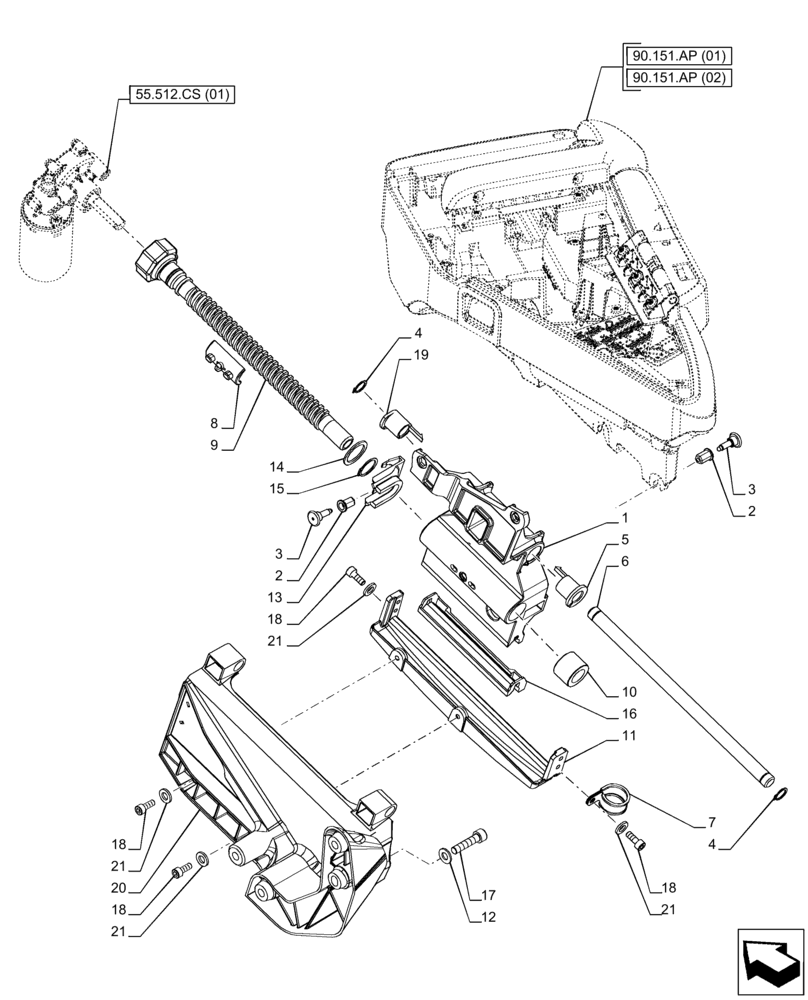 Схема запчастей Case IH PUMA 220 CVT - (90.151.AP[04]) - VAR - 335475, 335476, 335477, 335478, 335479, 335480, 335481 - ARMREST, SUPPORT, SLIDE MECHANISM (90) - PLATFORM, CAB, BODYWORK AND DECALS