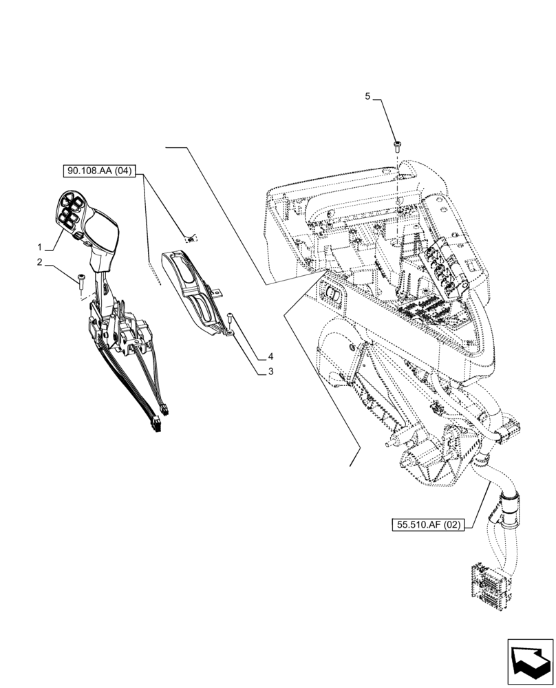 Схема запчастей Case IH PUMA 185 CVT - (55.512.BL[01]) - VAR - 391180, 758147, 758148, 758150 - ARMREST, CONTROL UNIT, MULTIFUNCTION SWITCH (55) - ELECTRICAL SYSTEMS