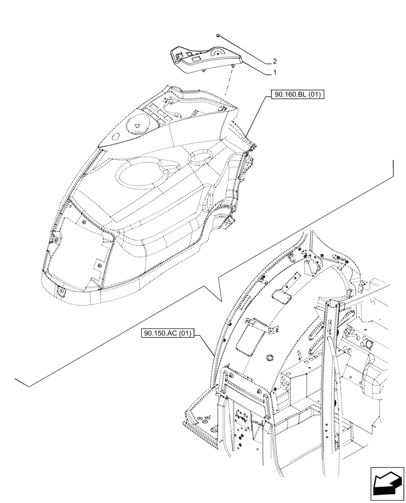 Схема запчастей Case IH PUMA 200 - (90.160.BL[05]) - VAR - 758031, 758032 - PTO, CONTROLS, COVER (90) - PLATFORM, CAB, BODYWORK AND DECALS