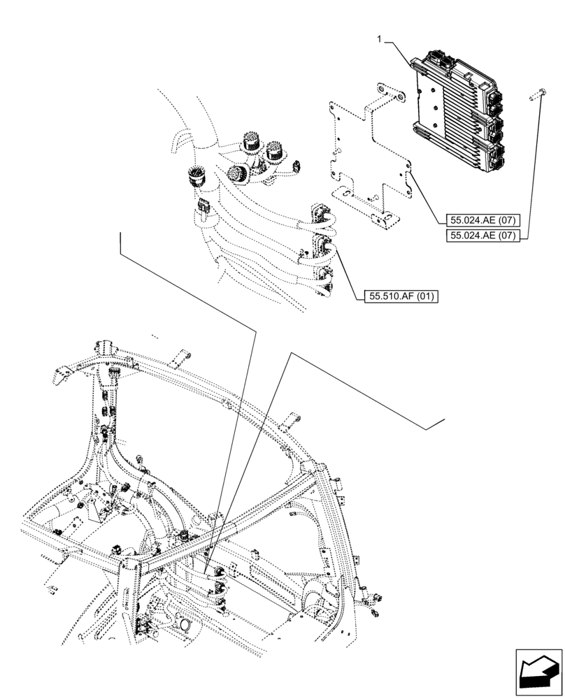 Схема запчастей Case IH PUMA 220 - (55.024.AE[02]) - VAR - 337431, 337432, 758020, 758021 - TRANSMISSION, ELECTRONIC CONTROL UNIT (50KM/H - FPS - GARU) (55) - ELECTRICAL SYSTEMS