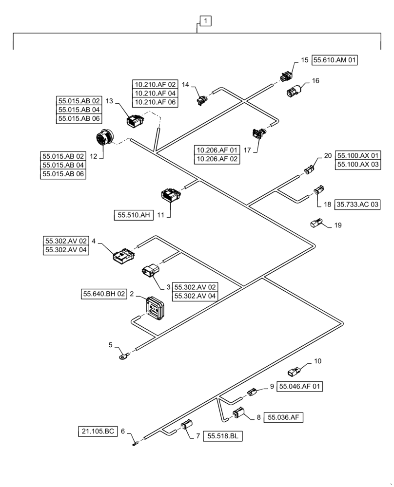 Схема запчастей Case IH STEIGER 370 - (55.100.AX[04]) - FRONT FRAME HARNESS, W/ CAB SUSPENSION, BSN ZFF308000 (55) - ELECTRICAL SYSTEMS