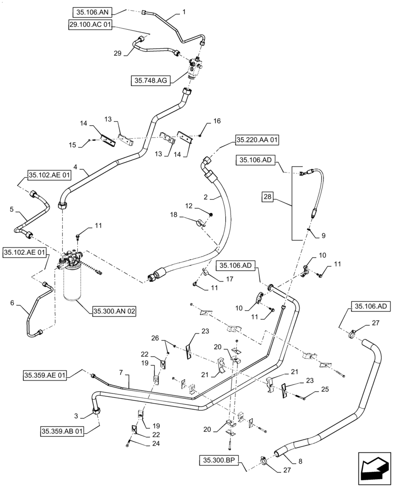 Схема запчастей Case IH 8240 - (35.106.AO[02]) - HYDRAULIC SYSTEM, PTO, 2 (35) - HYDRAULIC SYSTEMS