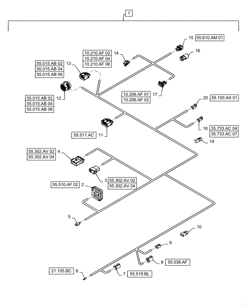 Схема запчастей Case IH QUADTRAC 470 - (55.100.AX[02]) - FRONT FRAME HARNESS, BSN ZFF308000 (55) - ELECTRICAL SYSTEMS