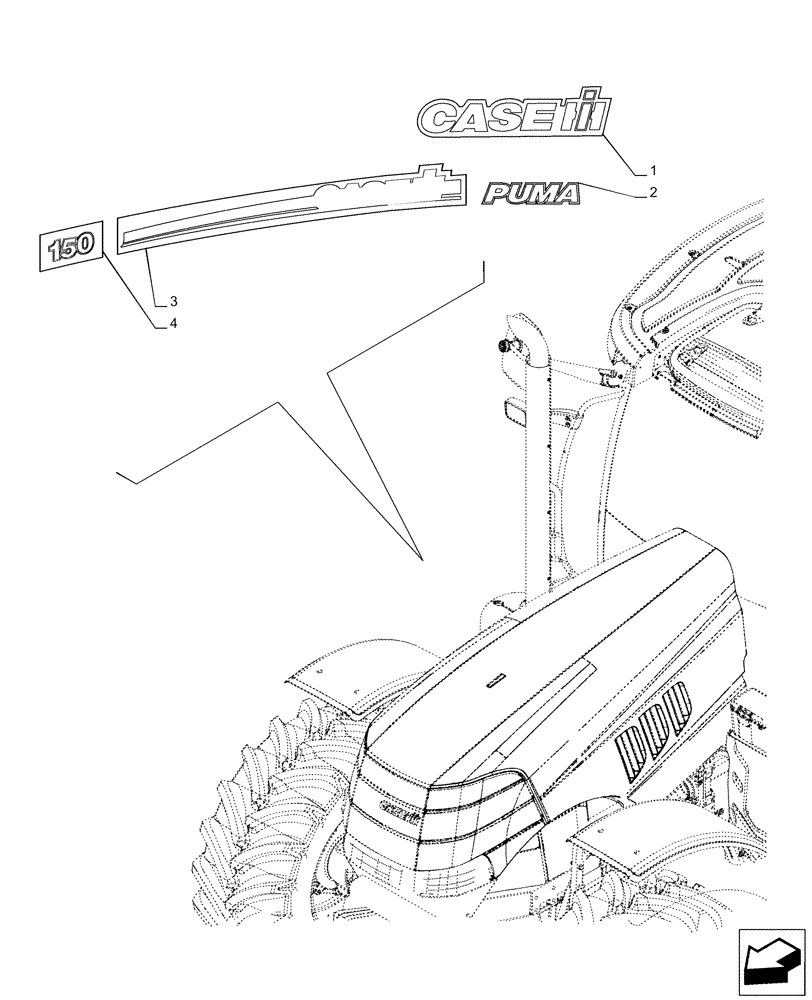 Схема запчастей Case IH PUMA 150 - (90.108.AB[01]) - VAR - 336775 - DECALS, MODEL (90) - PLATFORM, CAB, BODYWORK AND DECALS