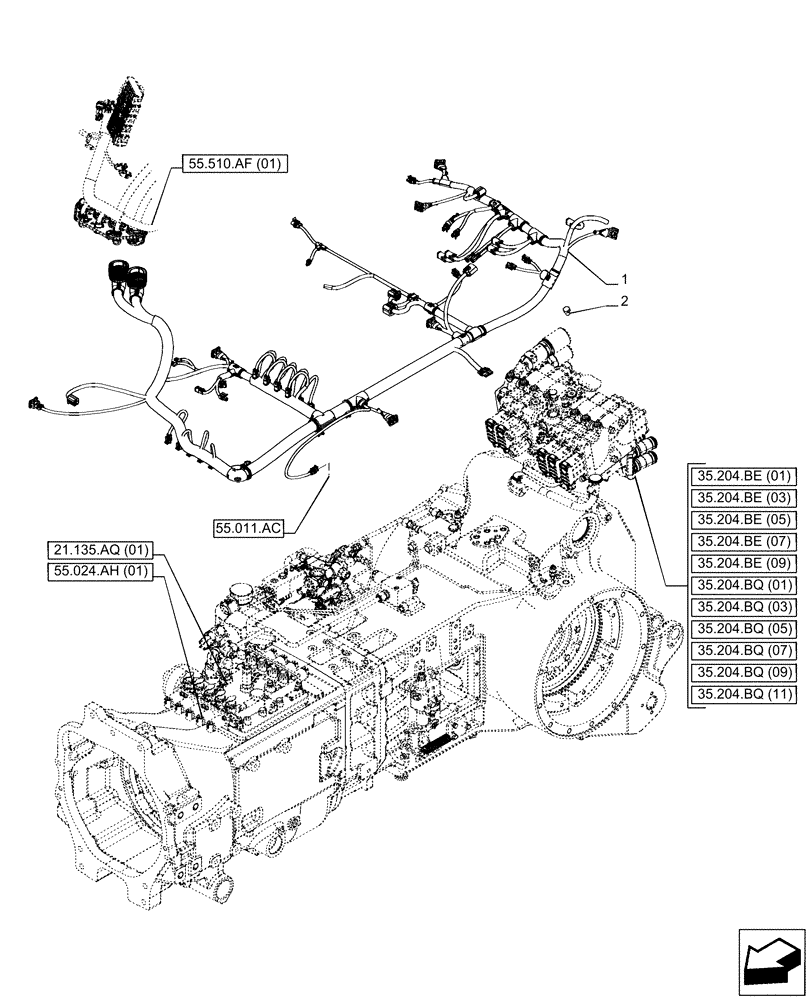 Схема запчастей Case IH PUMA 220 - (55.024.AA[01]) - VAR - 391161, 758056 - TRANSMISSION, HARNESS (55) - ELECTRICAL SYSTEMS