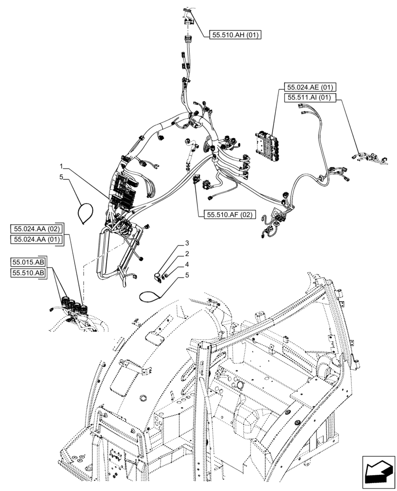 Схема запчастей Case IH PUMA 220 CVT - (55.510.AF[01]) - VAR - 332722, 332723, 392114, 392115 - CAB MAIN WIRE HARNESS (55) - ELECTRICAL SYSTEMS